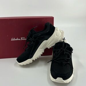 SALVATORE FERRAGAMO Women’s Black Nero Suede Calf Skylar Sneakers Size 6.5 EUC